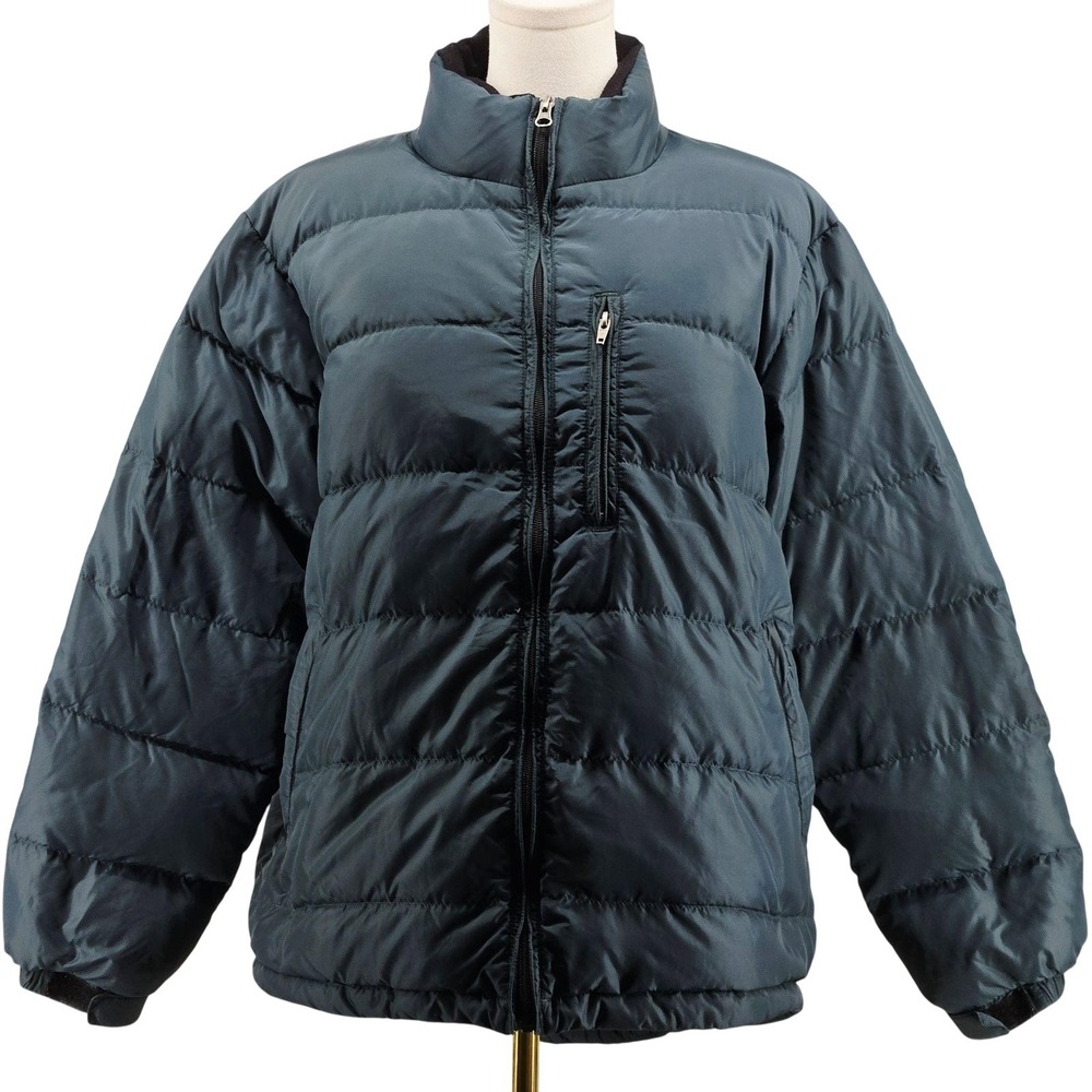 L.L. Bean Jacket Womens M Green Nylon Puffer Down Insulated Short Zip Pockets